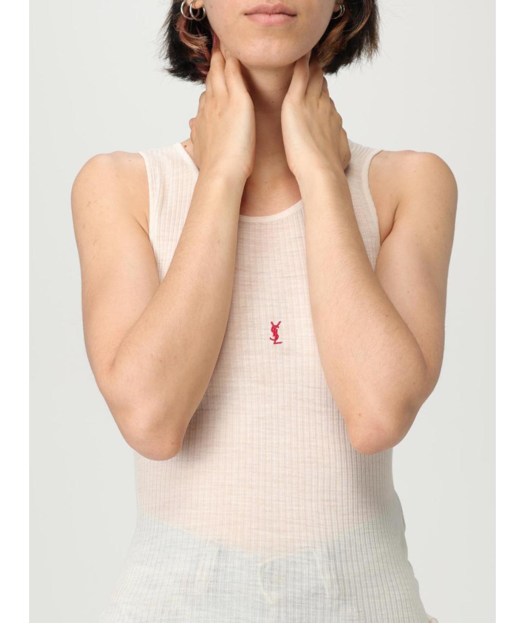 SAINT LAURENT Бежевая полиэстеровая майка, фото 6