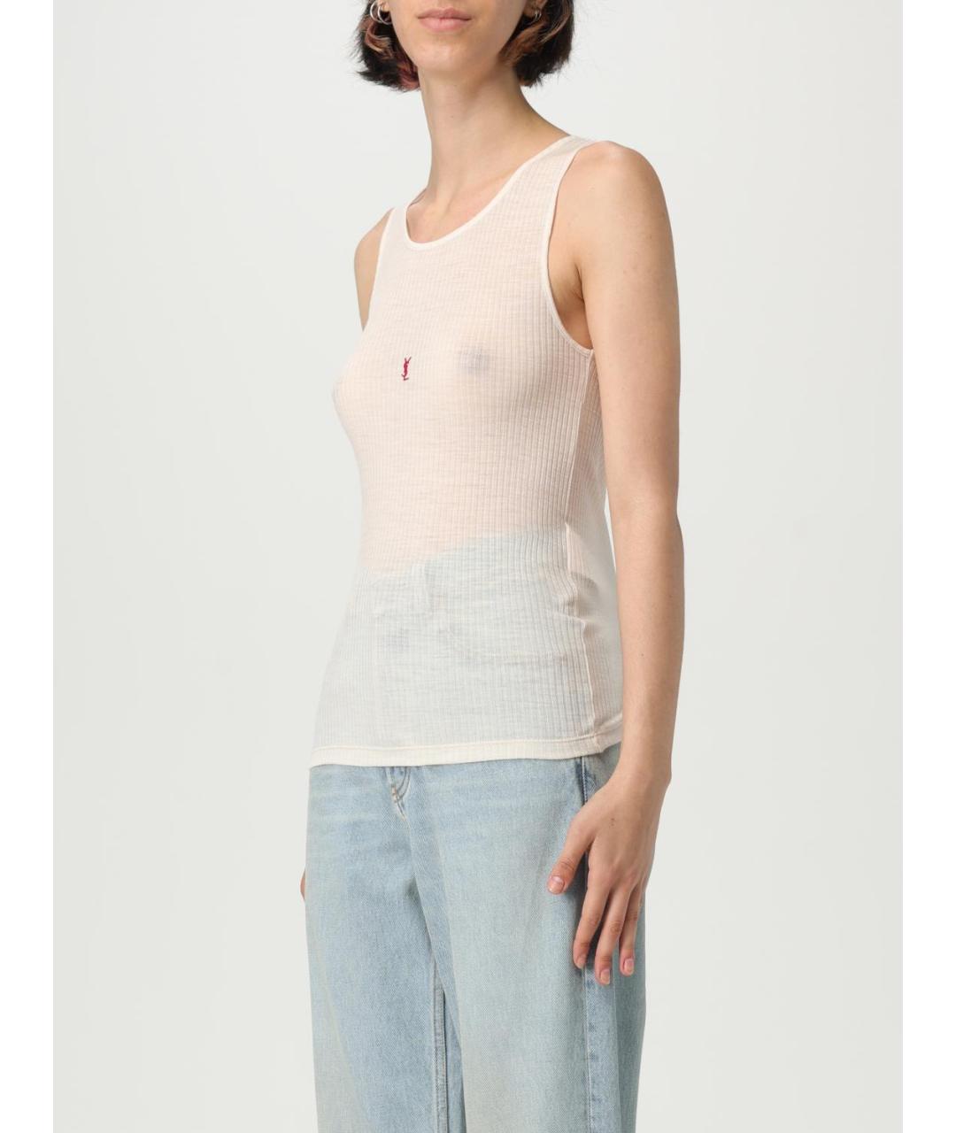 SAINT LAURENT Бежевая полиэстеровая майка, фото 5