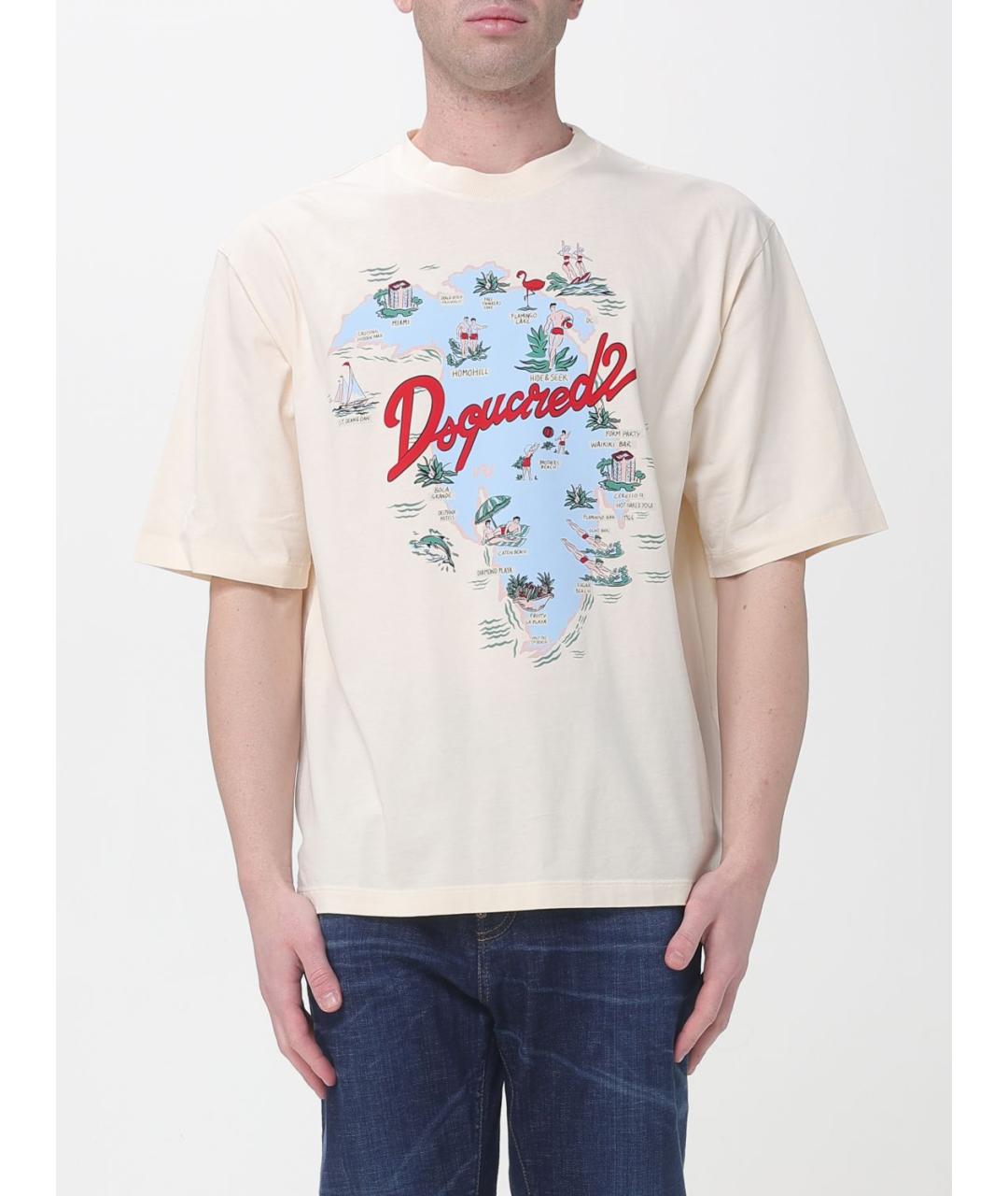 DSQUARED2 Бежевая хлопковая футболка, фото 4