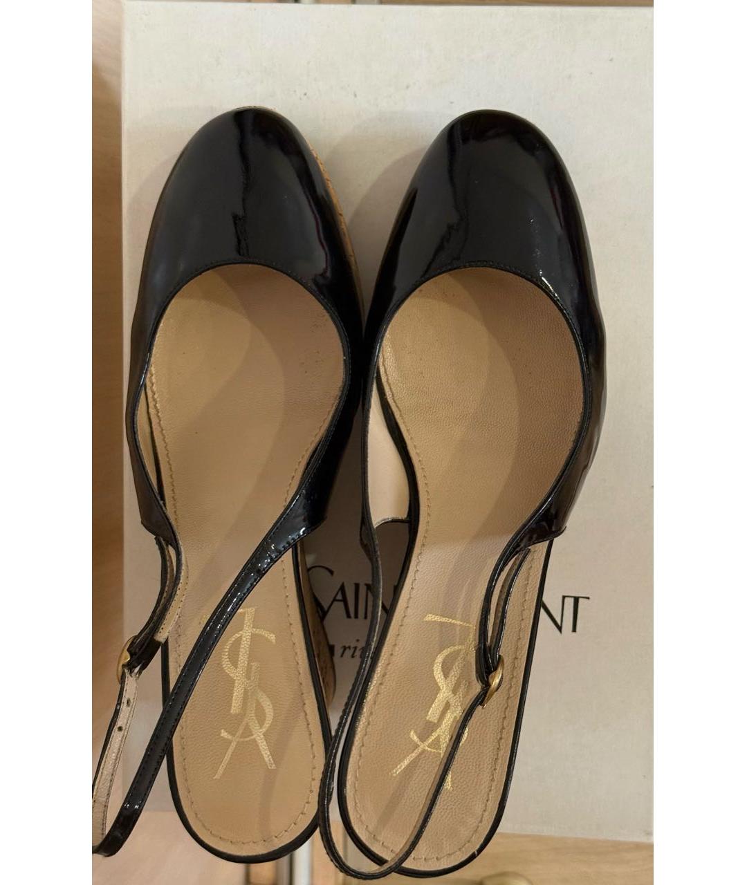 SAINT LAURENT Черные босоножки из лакированной кожи, фото 3