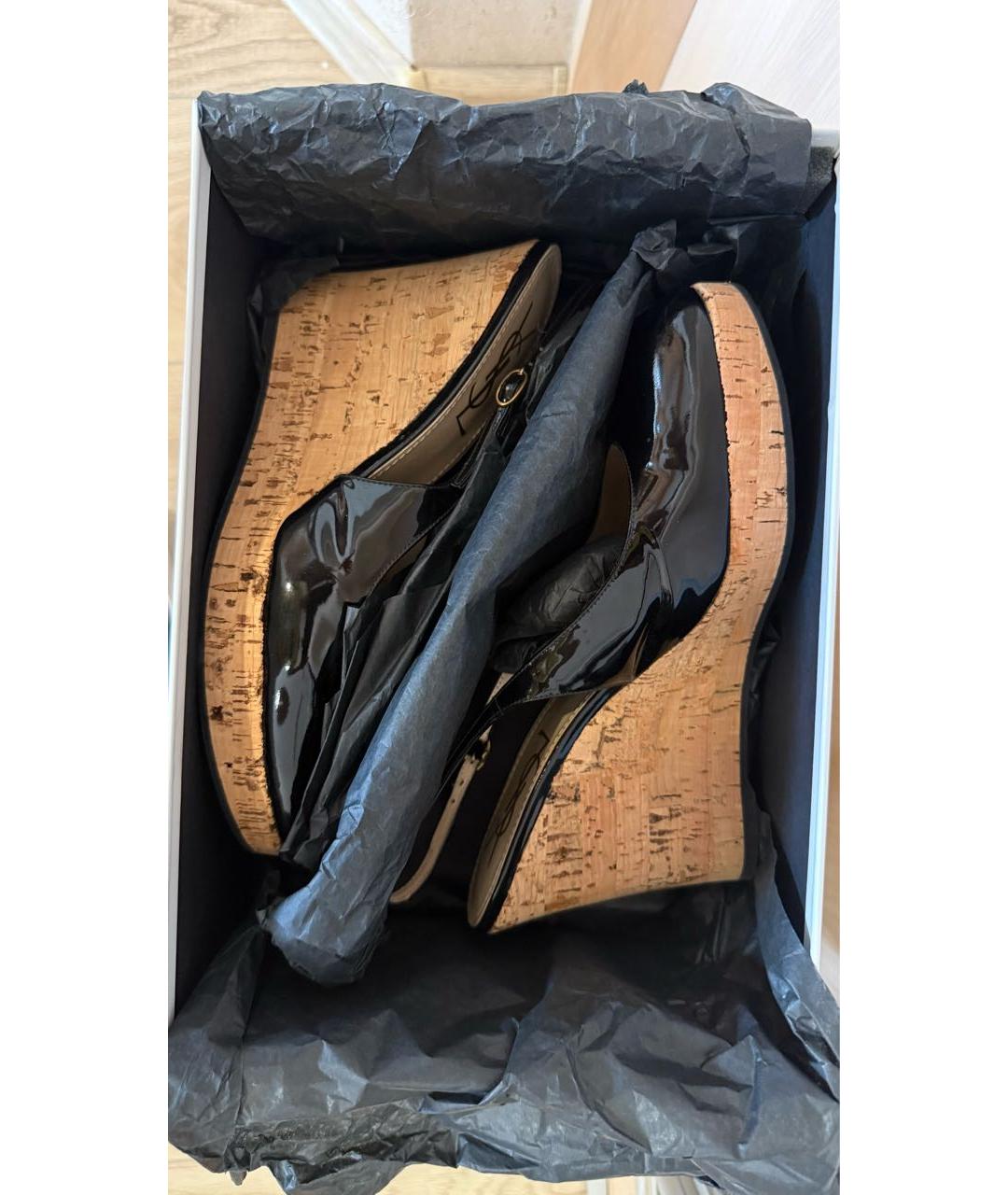 SAINT LAURENT Черные босоножки из лакированной кожи, фото 7