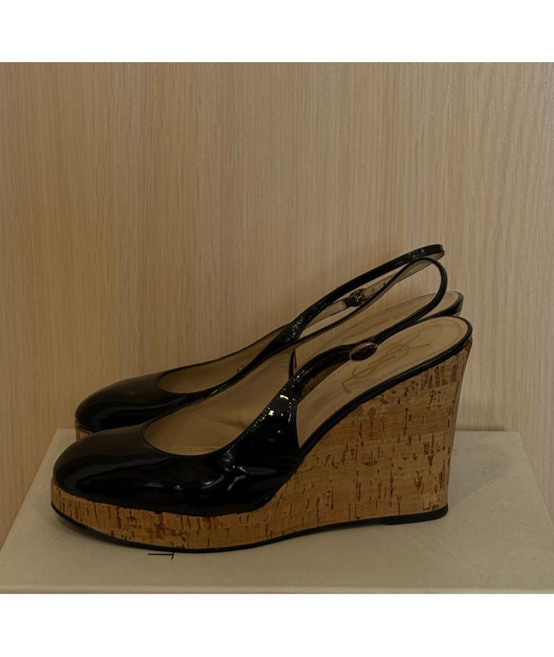 SAINT LAURENT Черные босоножки из лакированной кожи, фото 5