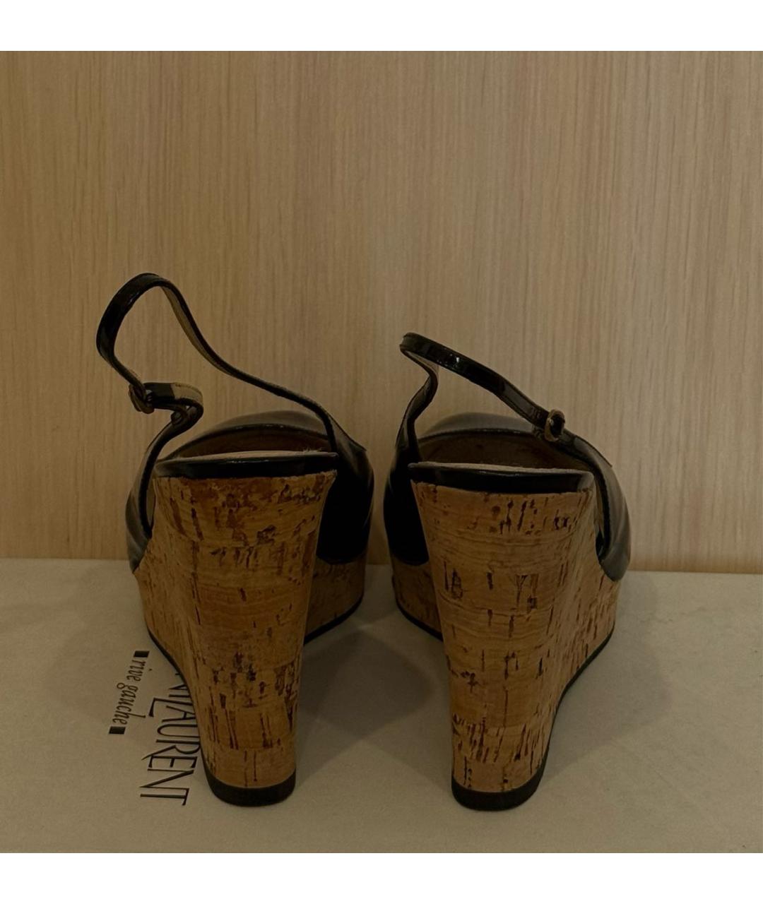 SAINT LAURENT Черные босоножки из лакированной кожи, фото 4