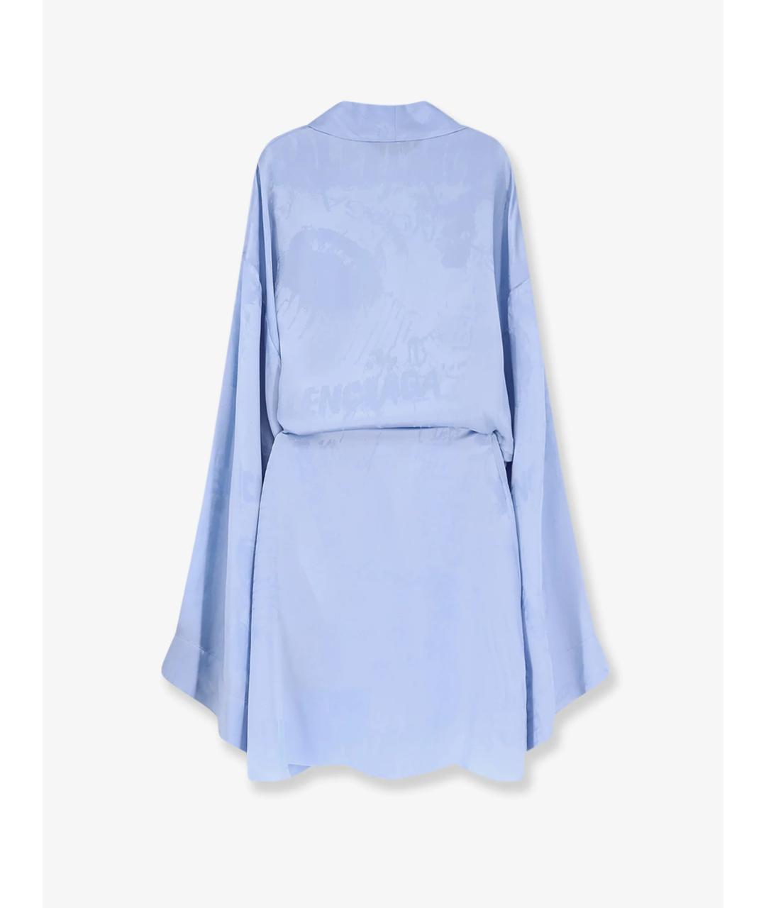 BALENCIAGA Голубое шелковое коктейльное платье, фото 4