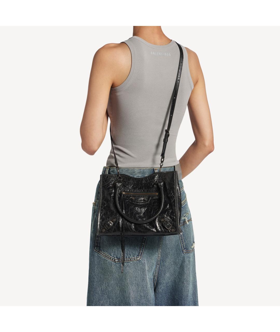 BALENCIAGA Черная кожаная сумка тоут, фото 7