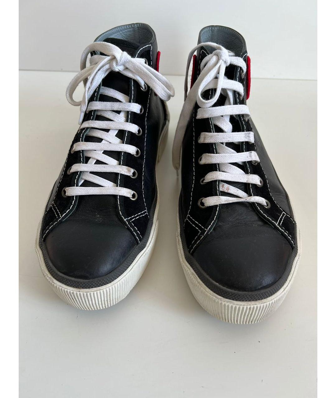 LANVIN Черные кожаные высокие кроссовки / кеды, фото 3