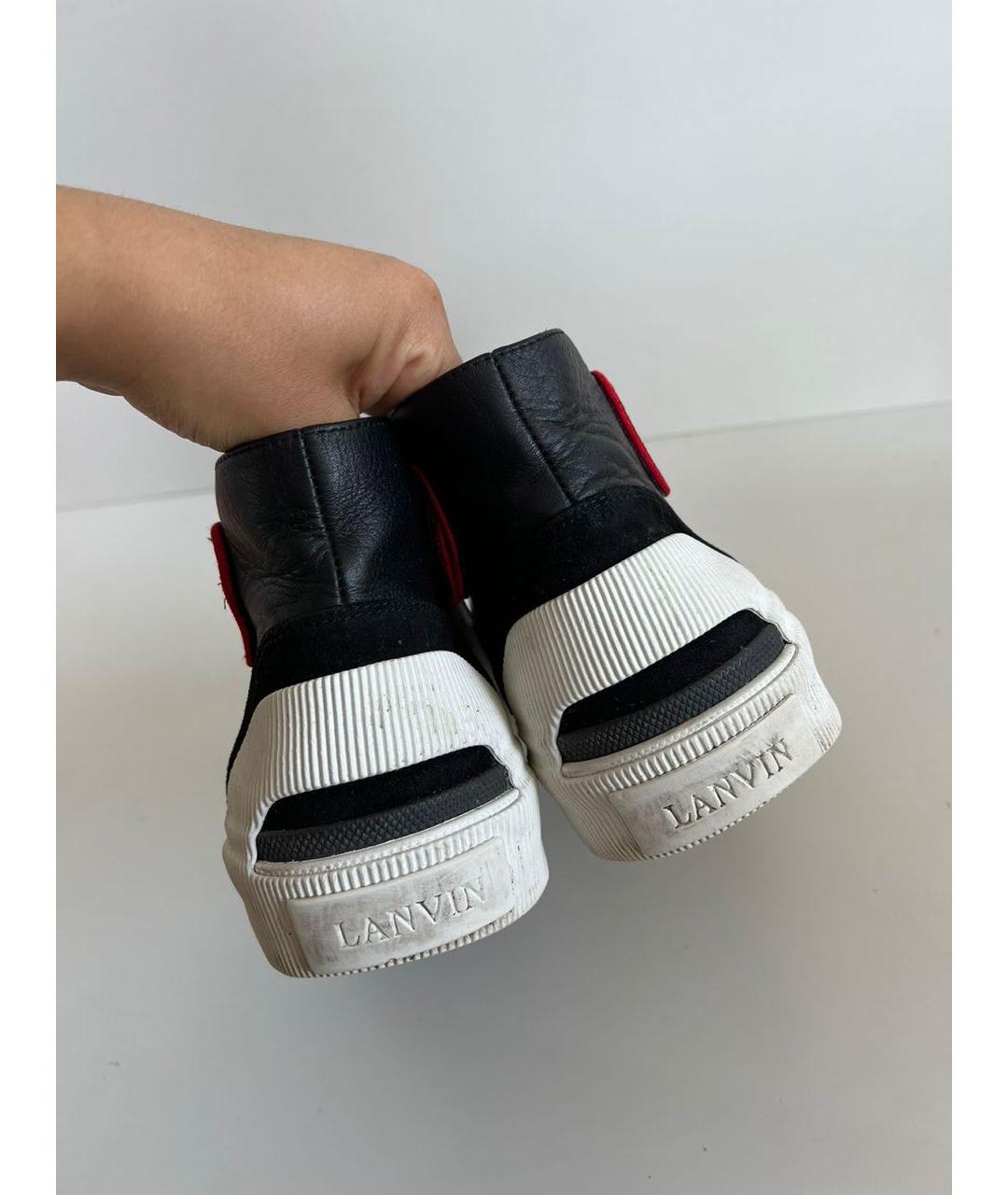 LANVIN Черные кожаные высокие кроссовки / кеды, фото 6