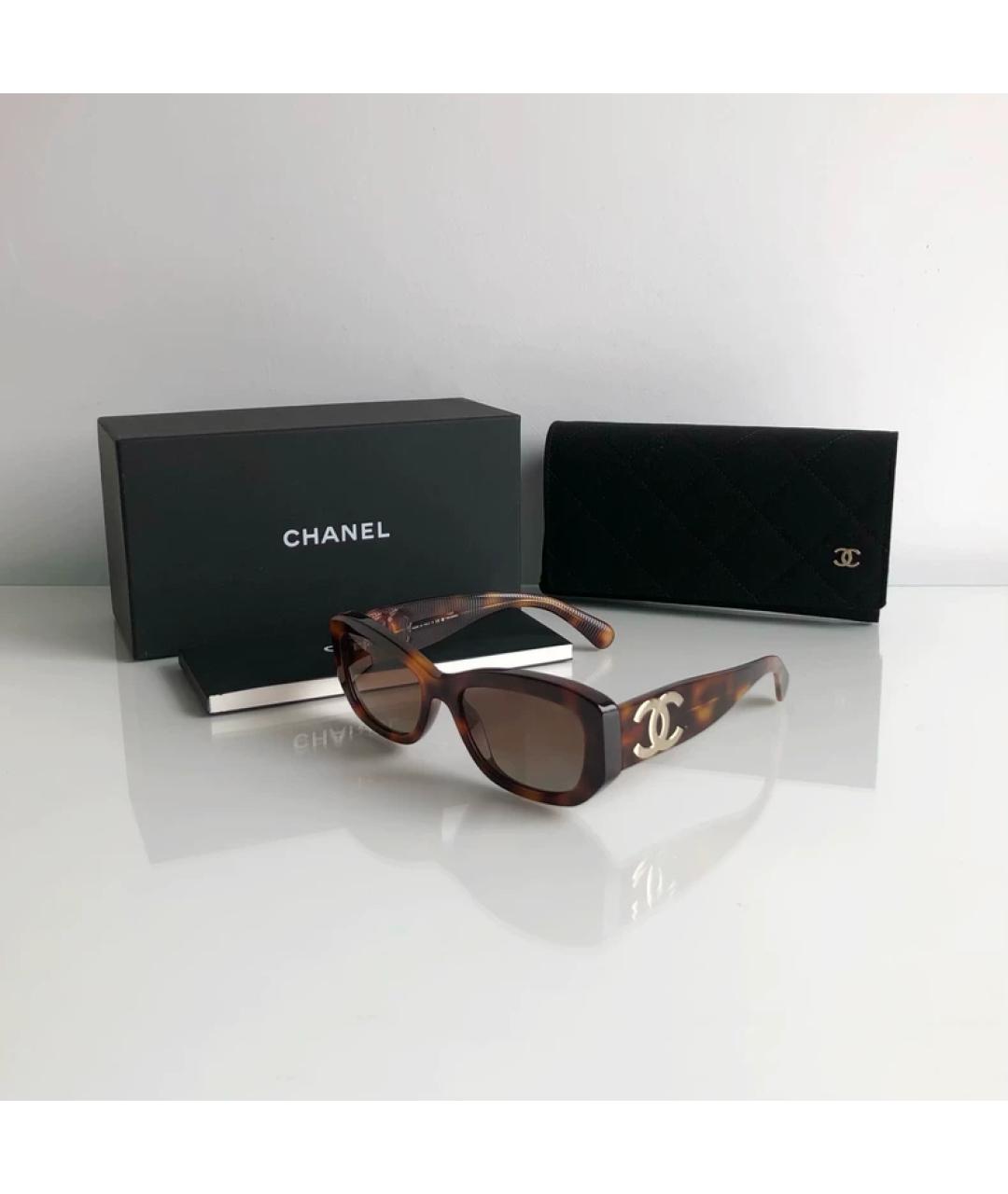 CHANEL Коричневые пластиковые солнцезащитные очки, фото 5