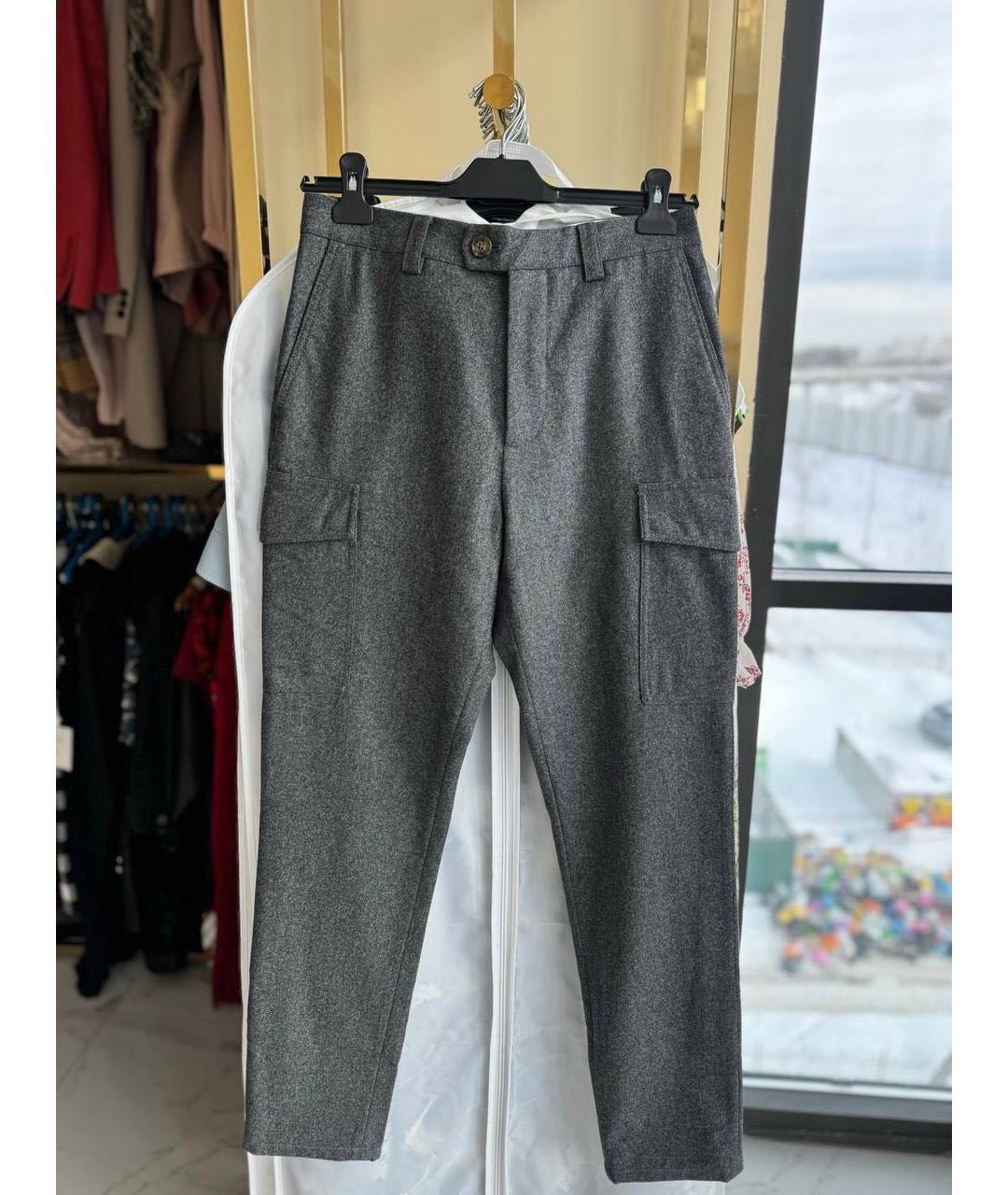 BRUNELLO CUCINELLI Антрацитовые шерстяные повседневные брюки, фото 9