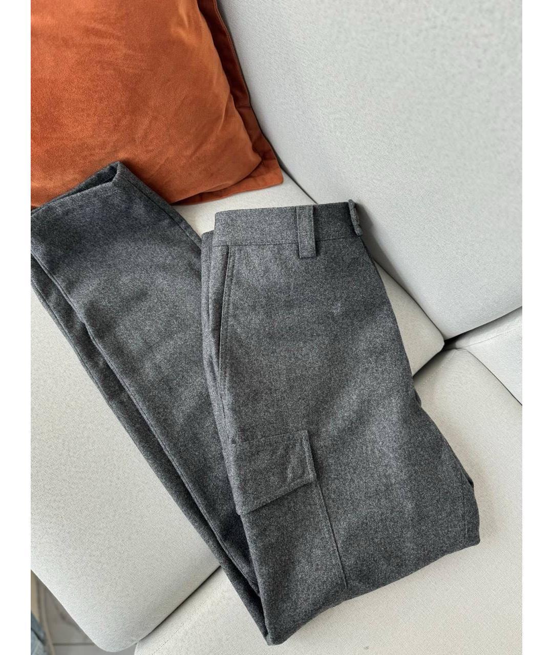 BRUNELLO CUCINELLI Антрацитовые шерстяные повседневные брюки, фото 6