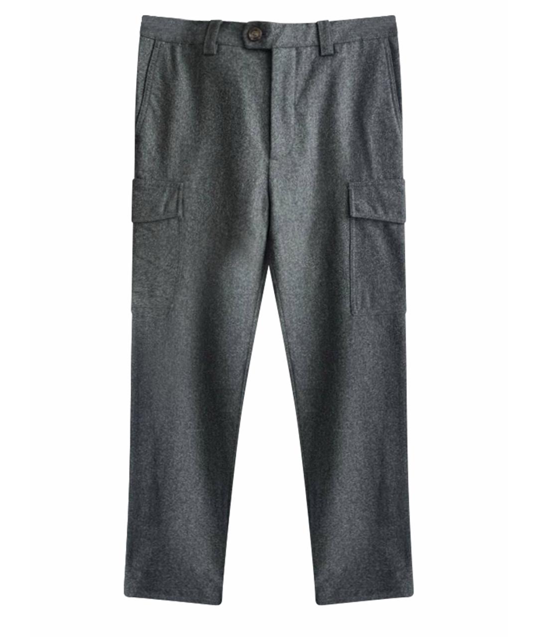 BRUNELLO CUCINELLI Антрацитовые шерстяные повседневные брюки, фото 1