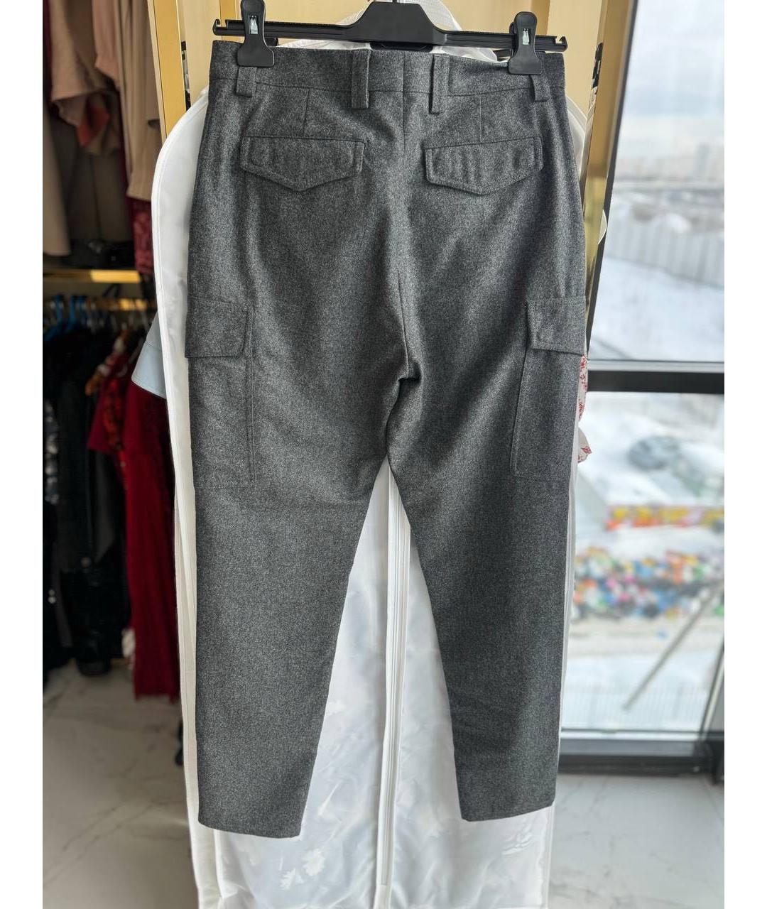 BRUNELLO CUCINELLI Антрацитовые шерстяные повседневные брюки, фото 2