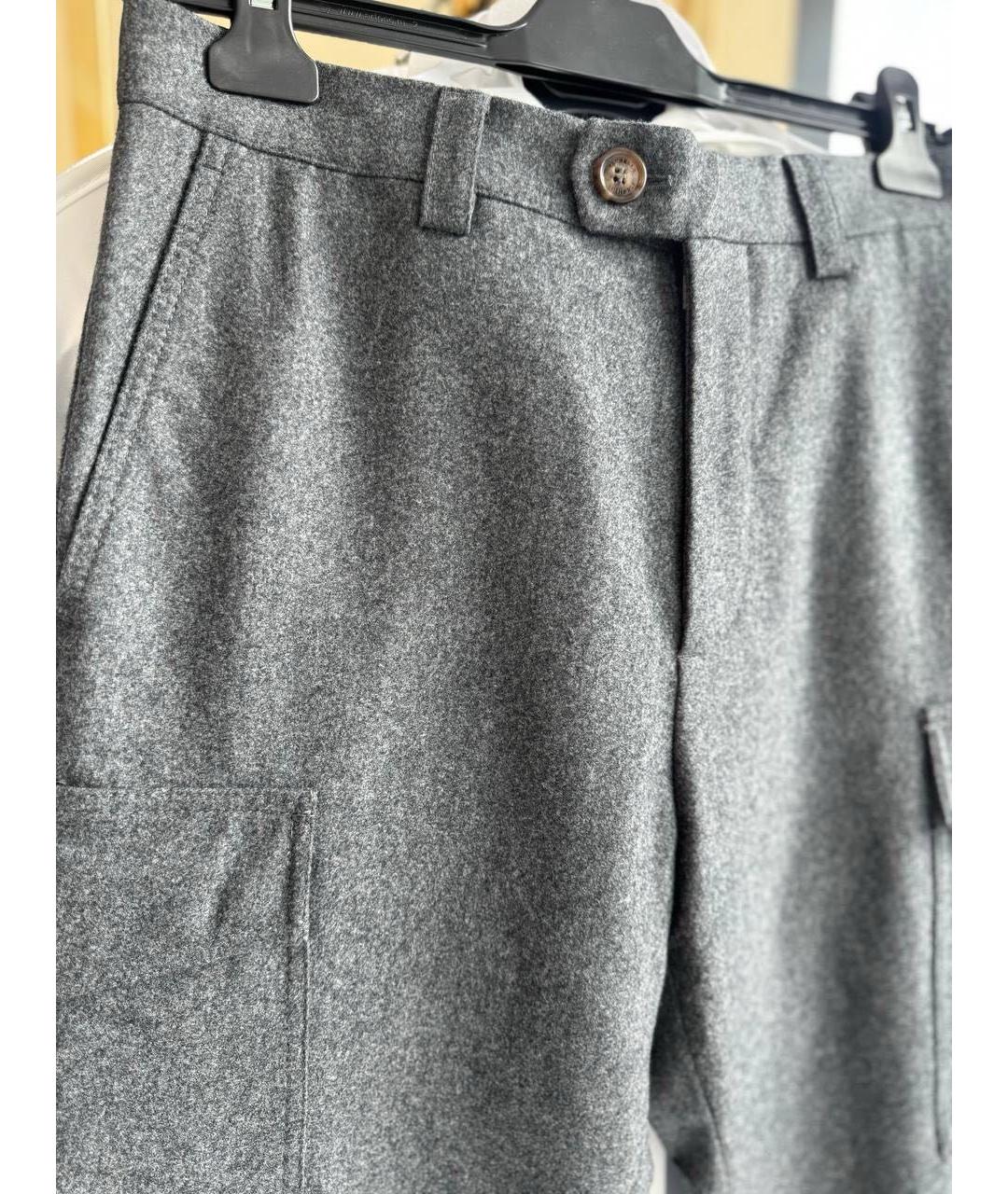 BRUNELLO CUCINELLI Антрацитовые шерстяные повседневные брюки, фото 4
