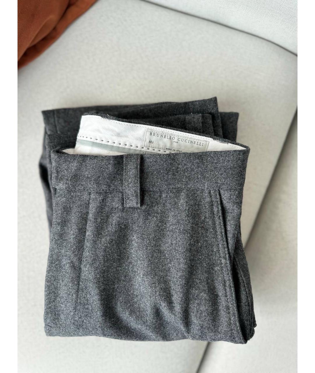 BRUNELLO CUCINELLI Антрацитовые шерстяные повседневные брюки, фото 3
