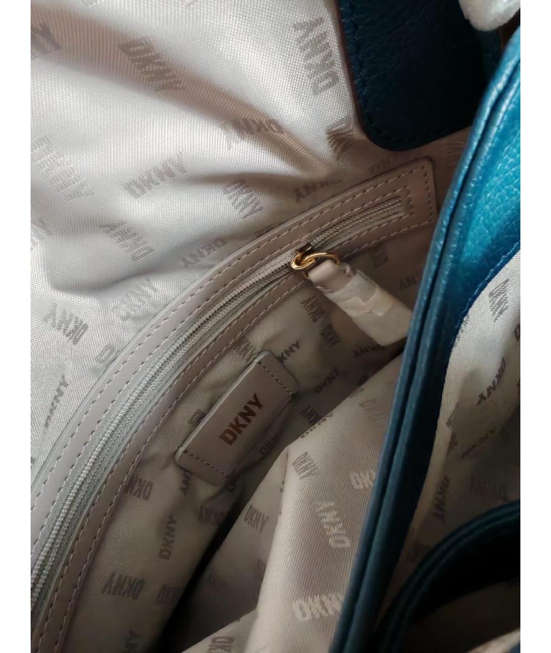 DKNY Синяя кожаная сумка с короткими ручками, фото 8
