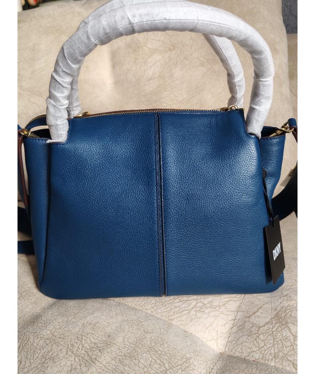 DKNY Синяя кожаная сумка с короткими ручками, фото 3