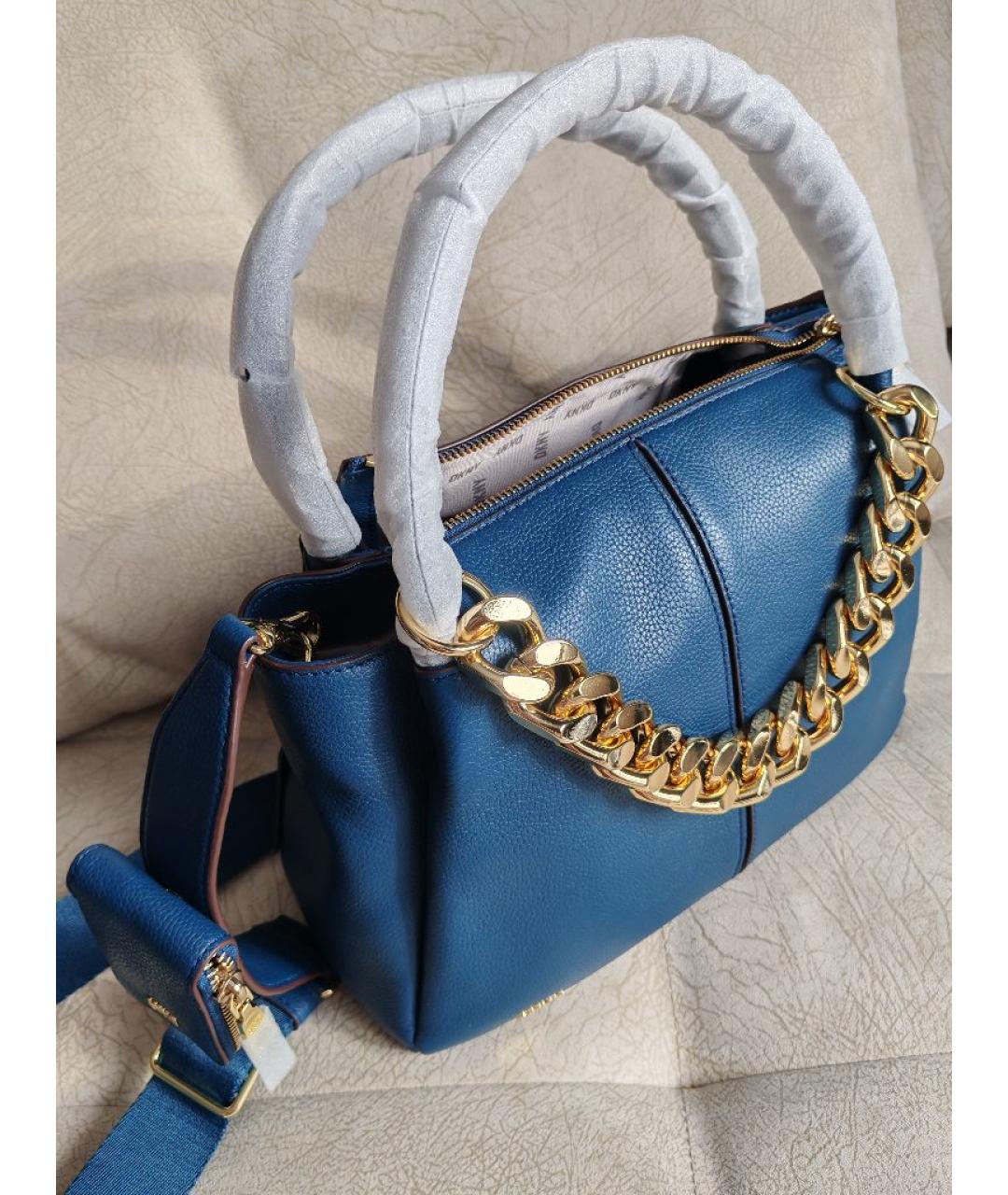 DKNY Синяя кожаная сумка с короткими ручками, фото 2