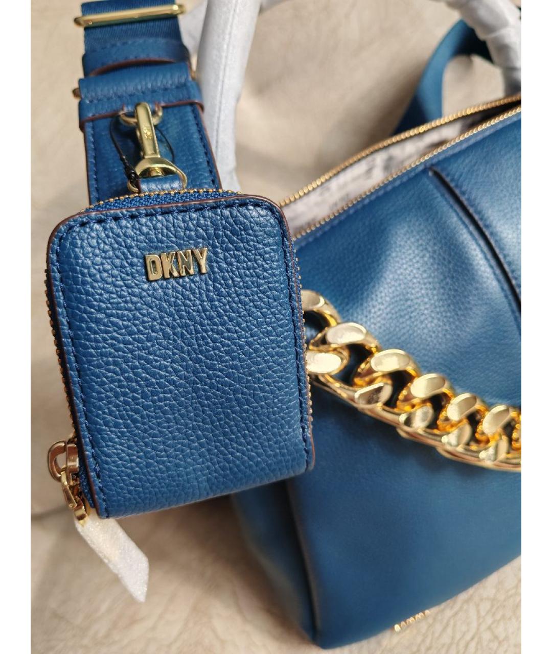 DKNY Синяя кожаная сумка с короткими ручками, фото 7