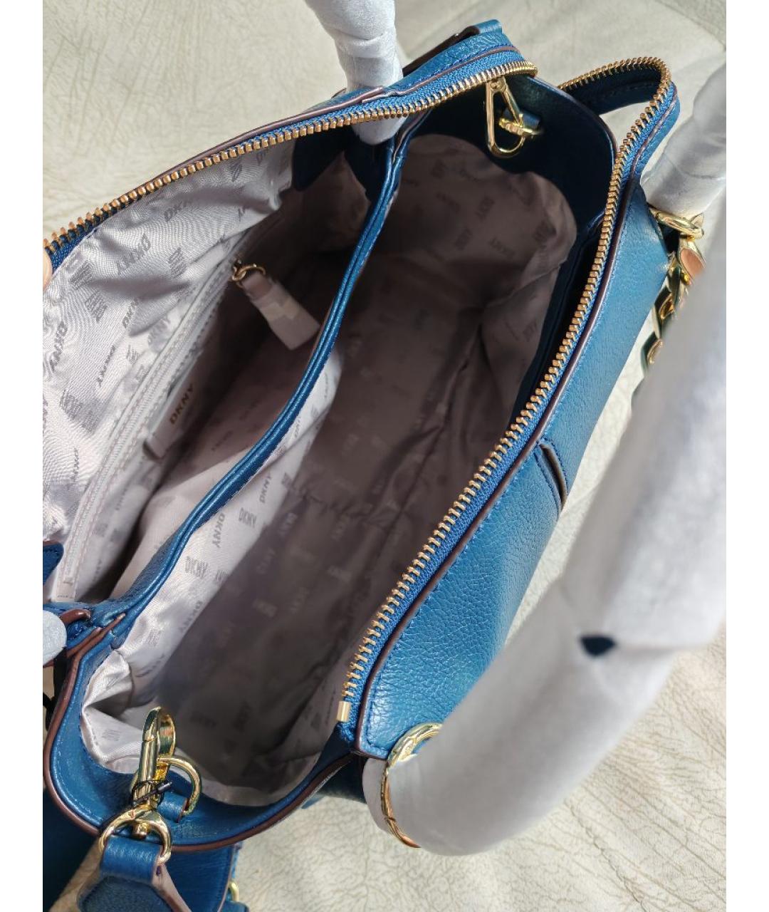 DKNY Синяя кожаная сумка с короткими ручками, фото 4