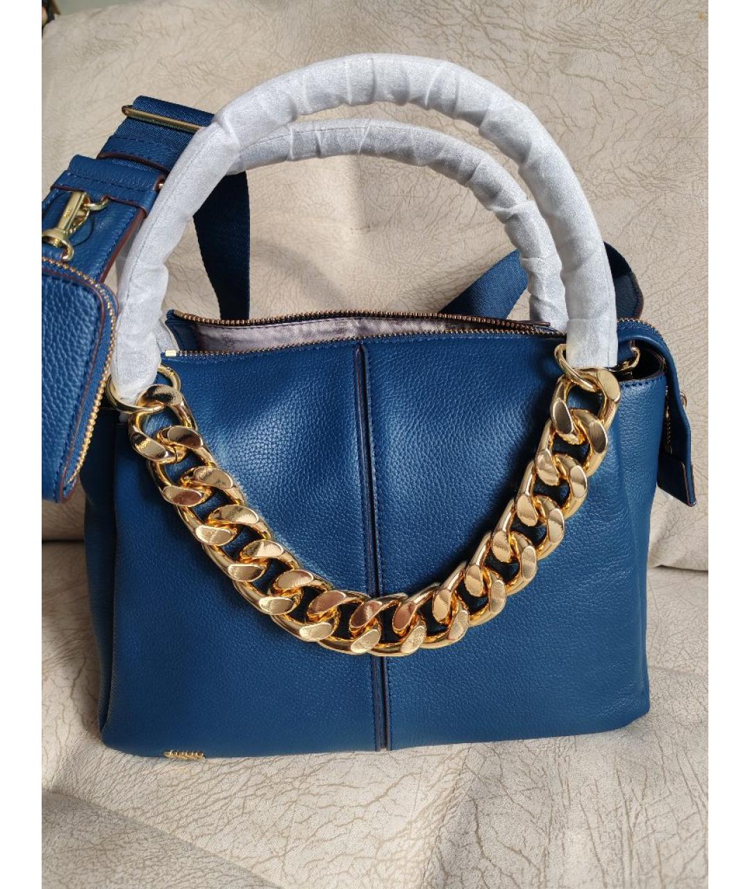 DKNY Синяя кожаная сумка с короткими ручками, фото 9