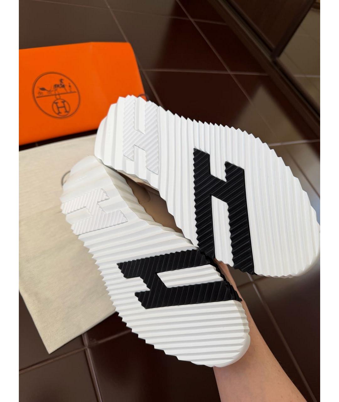 HERMES Бежевые кожаные кроссовки, фото 4