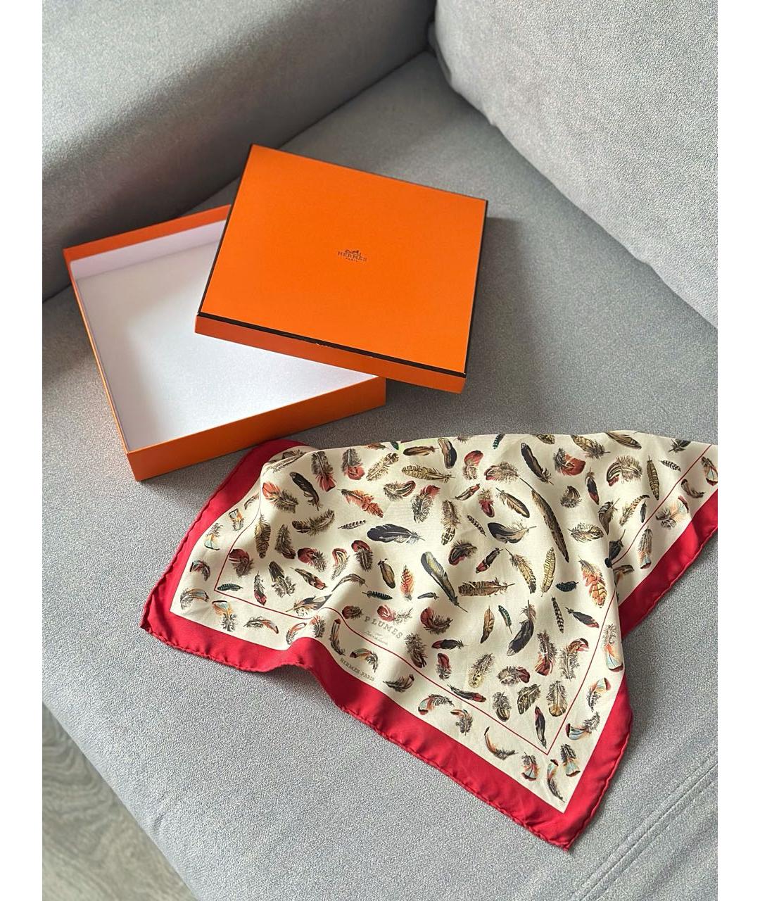 HERMES Бежевый шелковый платок, фото 2
