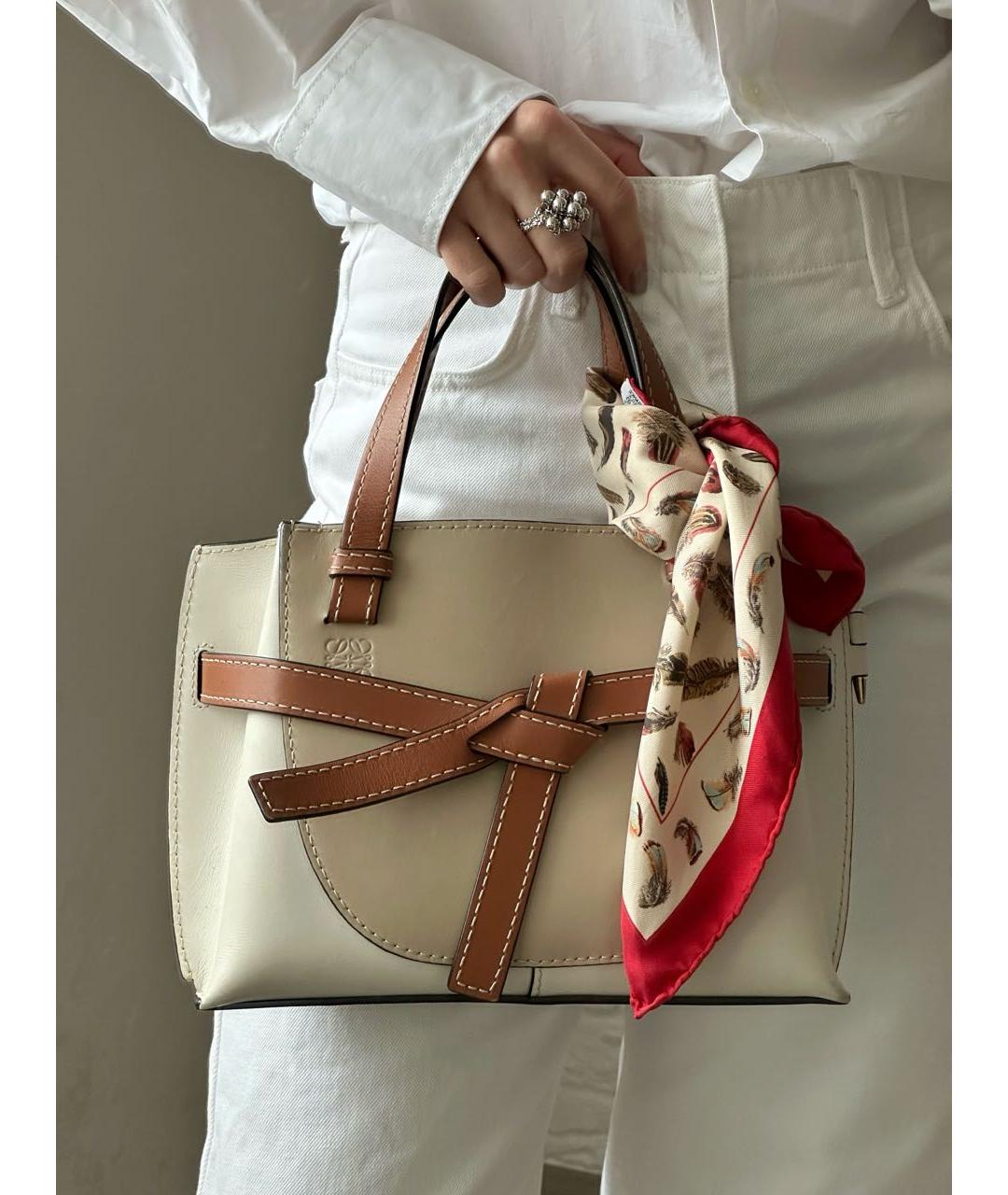 HERMES Бежевый шелковый платок, фото 7