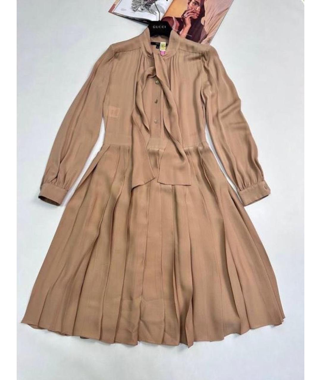 GUCCI Коралловое шелковое повседневное платье, фото 6