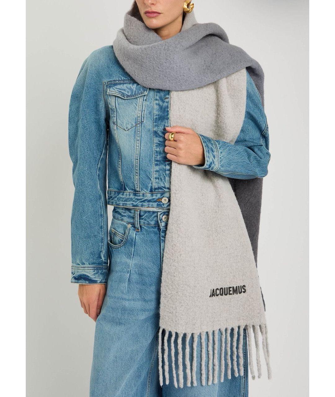 JACQUEMUS Серый шерстяной шарф, фото 3