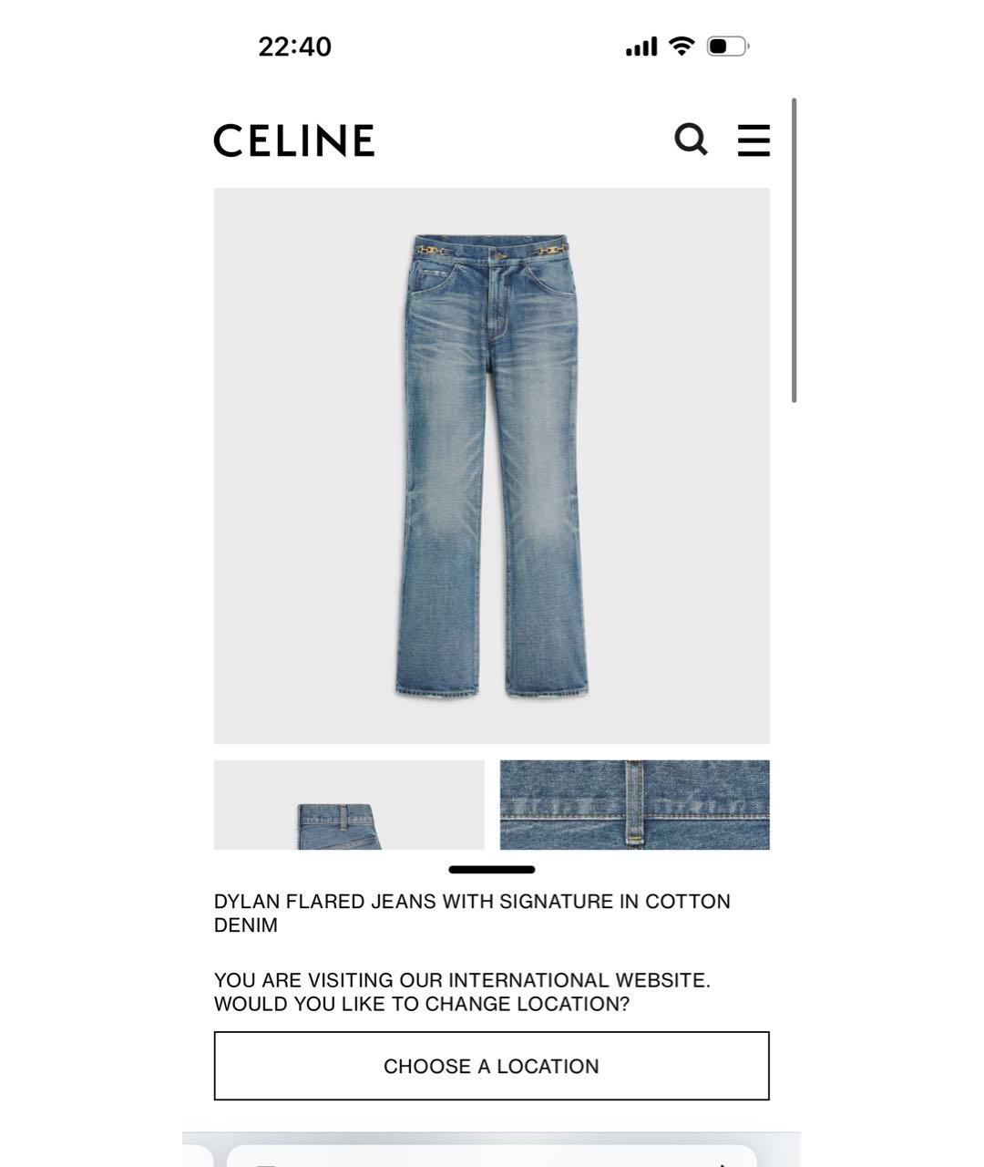 CELINE Синие хлопковые прямые джинсы, фото 5