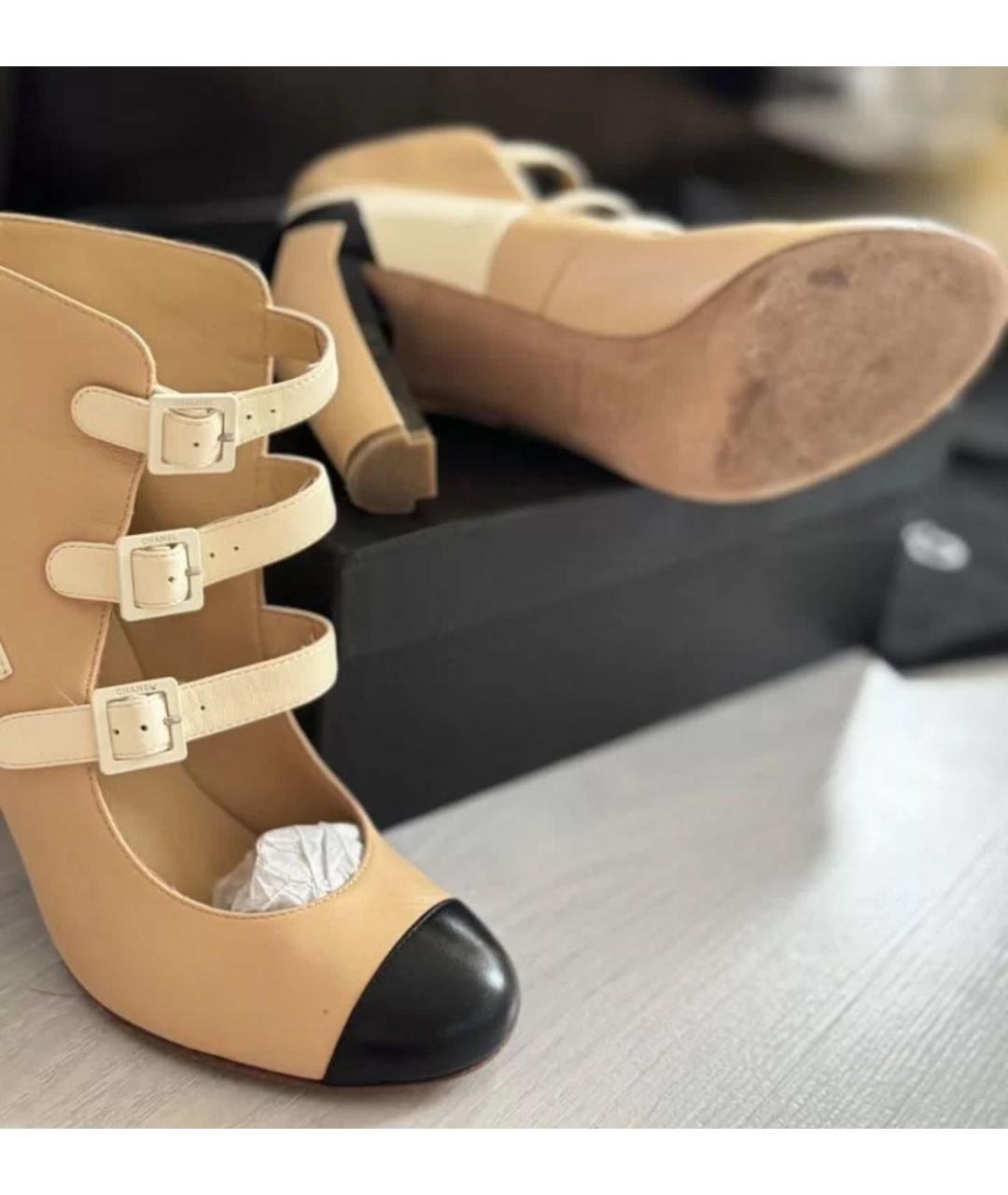 CHANEL Бежевые кожаные туфли, фото 4