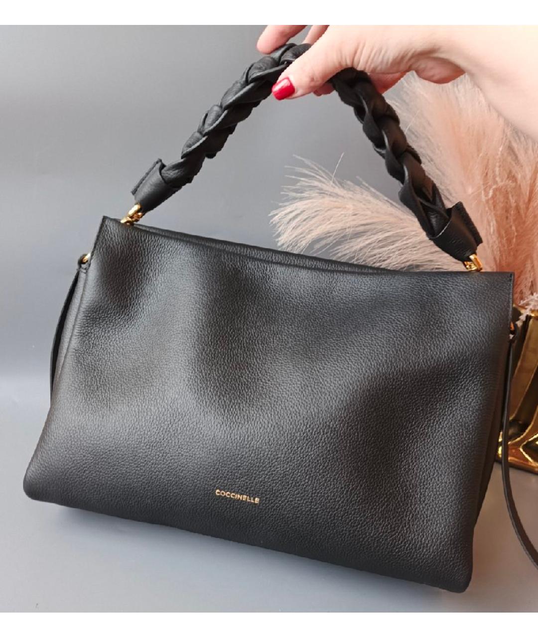 COCCINELLE Черная кожаная сумка с короткими ручками, фото 3
