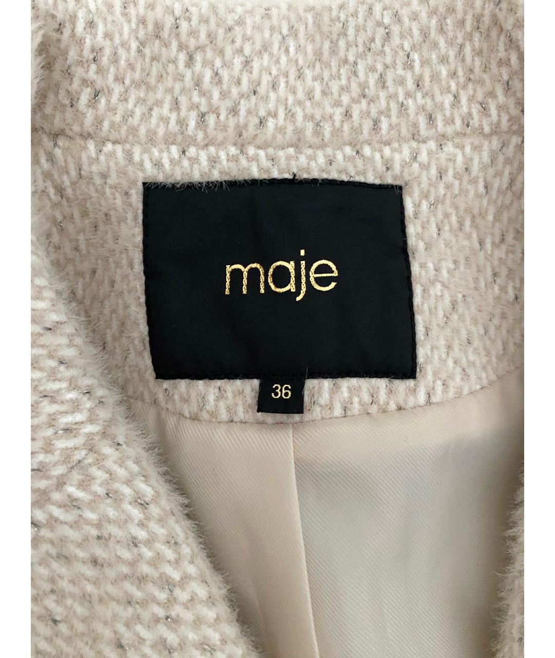 MAJE Бежевое синтетическое пальто, фото 3