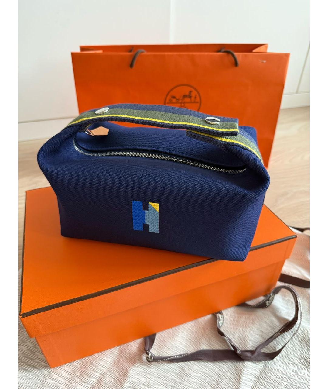 HERMES Синяя хлопковая косметичка, фото 5