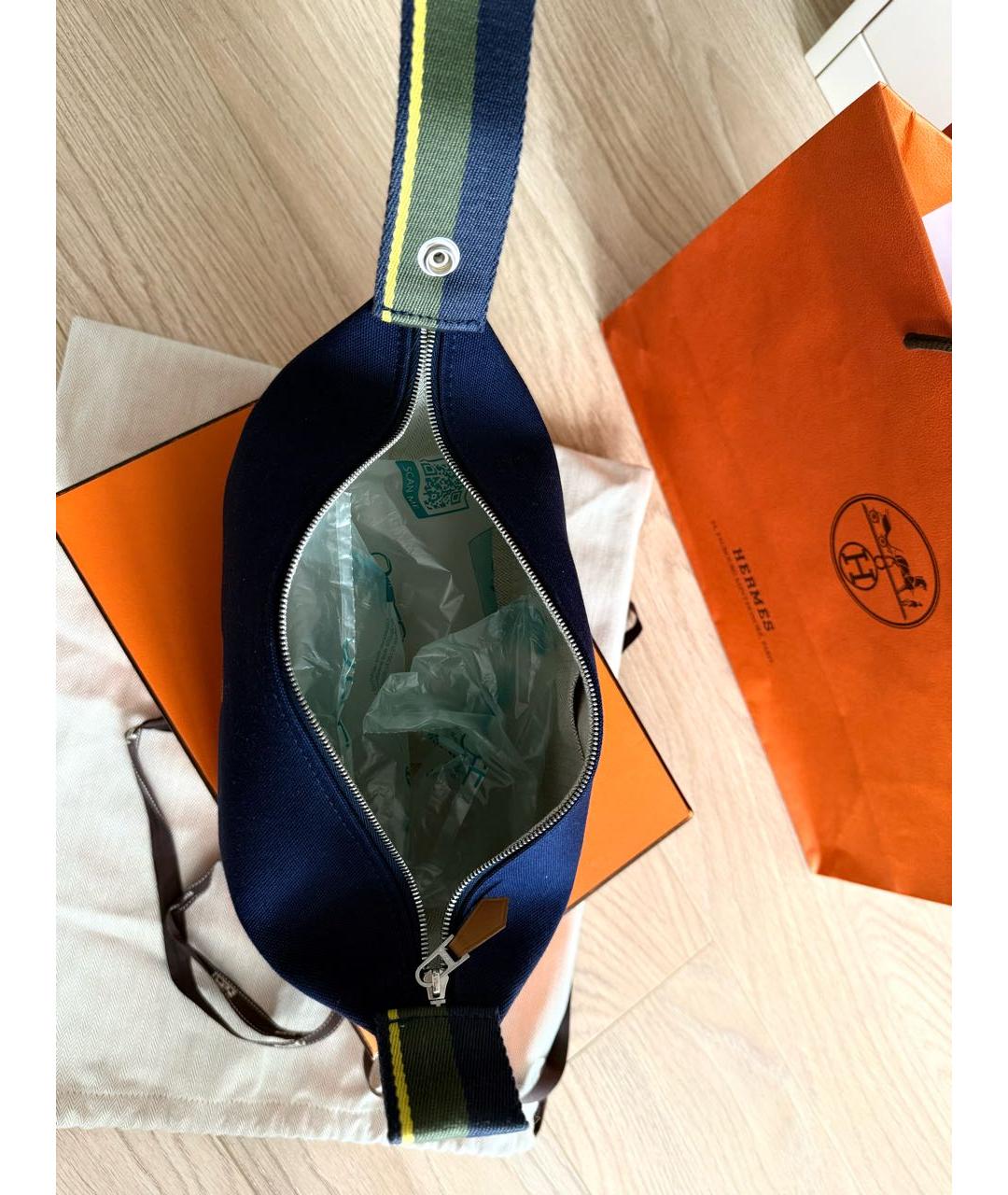 HERMES Синяя хлопковая косметичка, фото 3