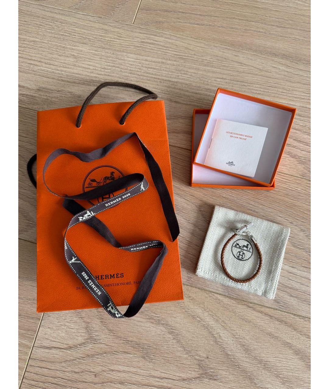 HERMES Коричневый кожаный браслет, фото 4