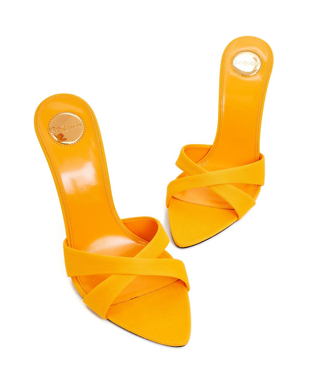 SAINT LAURENT Желтые текстильные босоножки, фото 6
