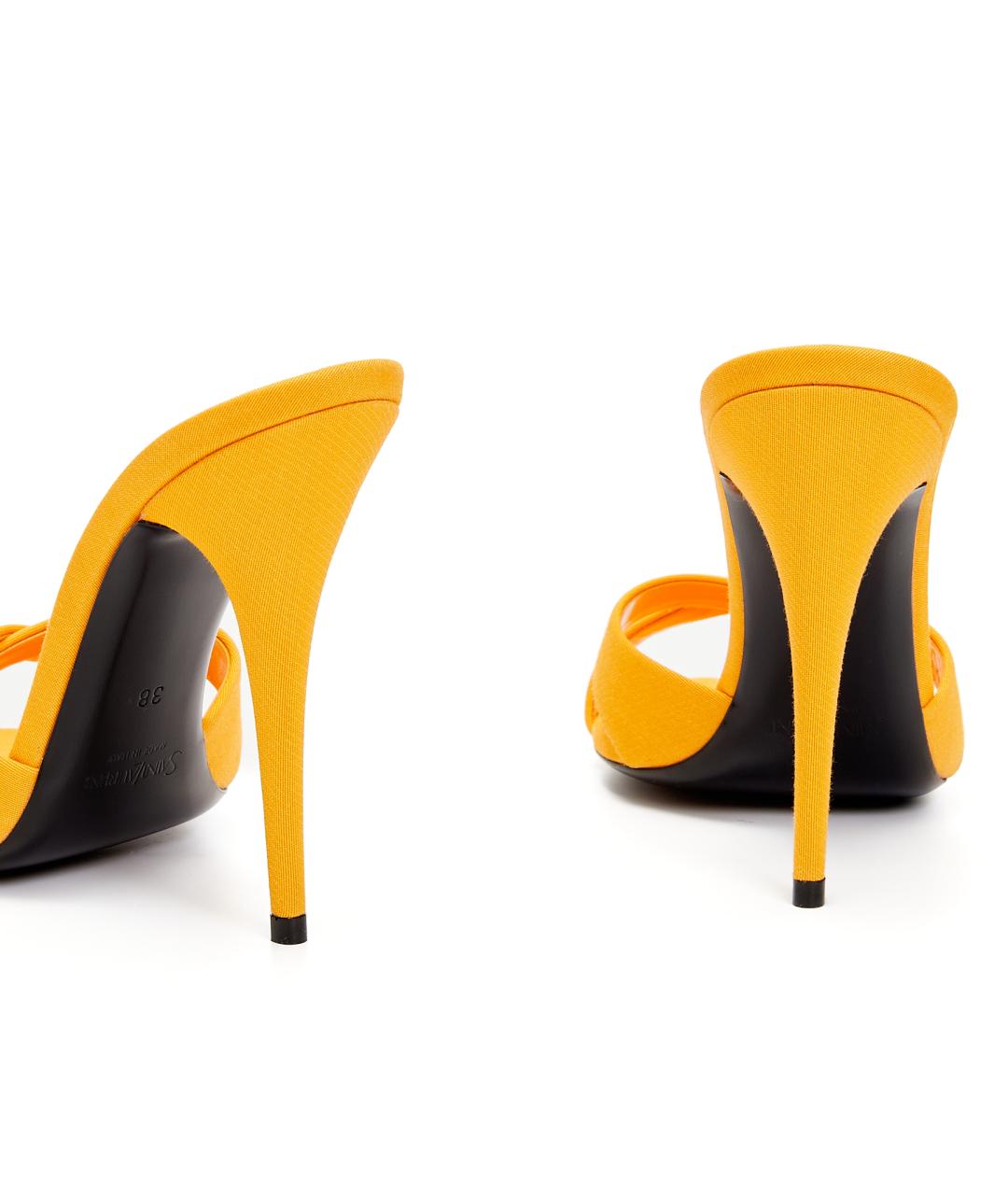 SAINT LAURENT Желтые текстильные босоножки, фото 3