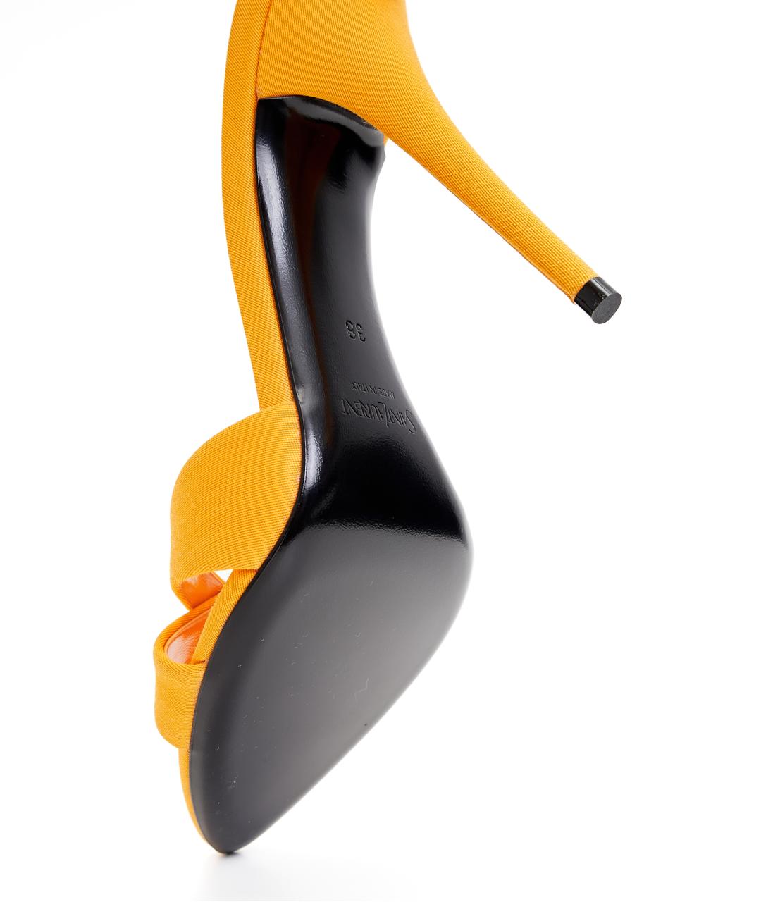 SAINT LAURENT Желтые текстильные босоножки, фото 5