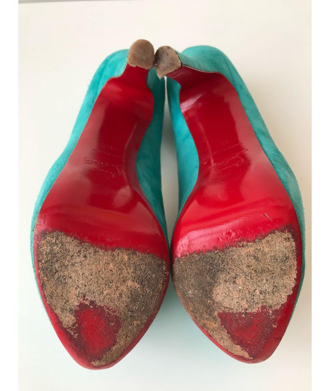 CHRISTIAN LOUBOUTIN Бирюзовые замшевые туфли, фото 7