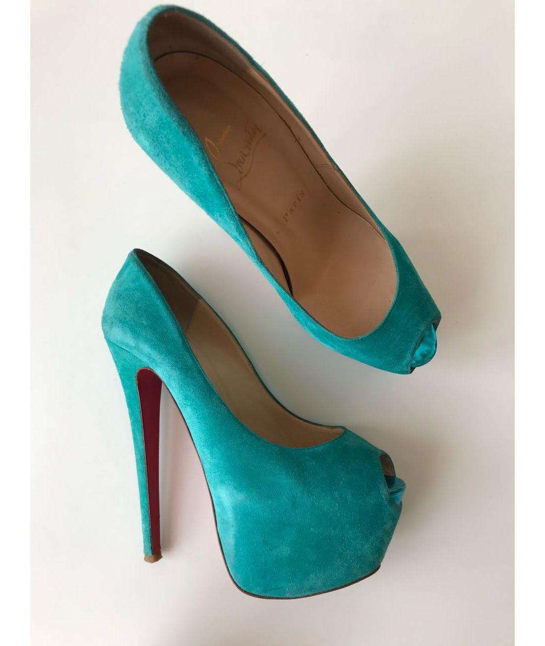 CHRISTIAN LOUBOUTIN Бирюзовые замшевые туфли, фото 8