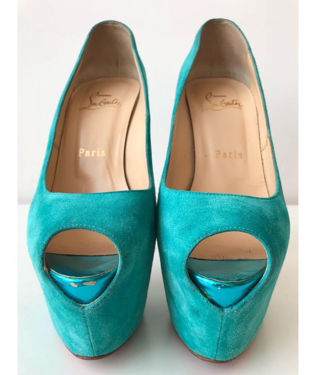 CHRISTIAN LOUBOUTIN Бирюзовые замшевые туфли, фото 2