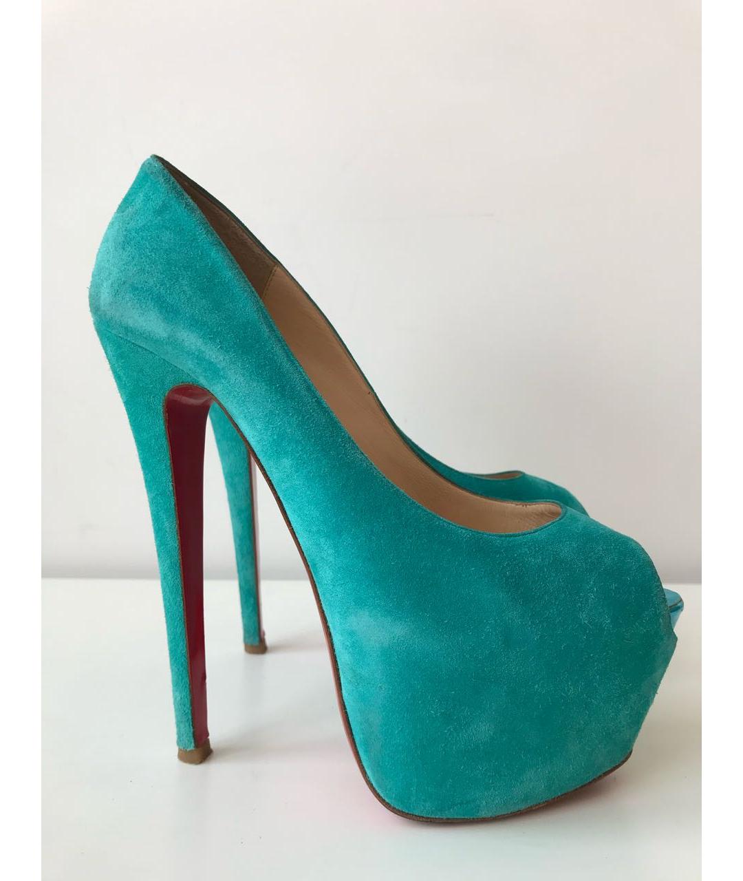 CHRISTIAN LOUBOUTIN Бирюзовые замшевые туфли, фото 9