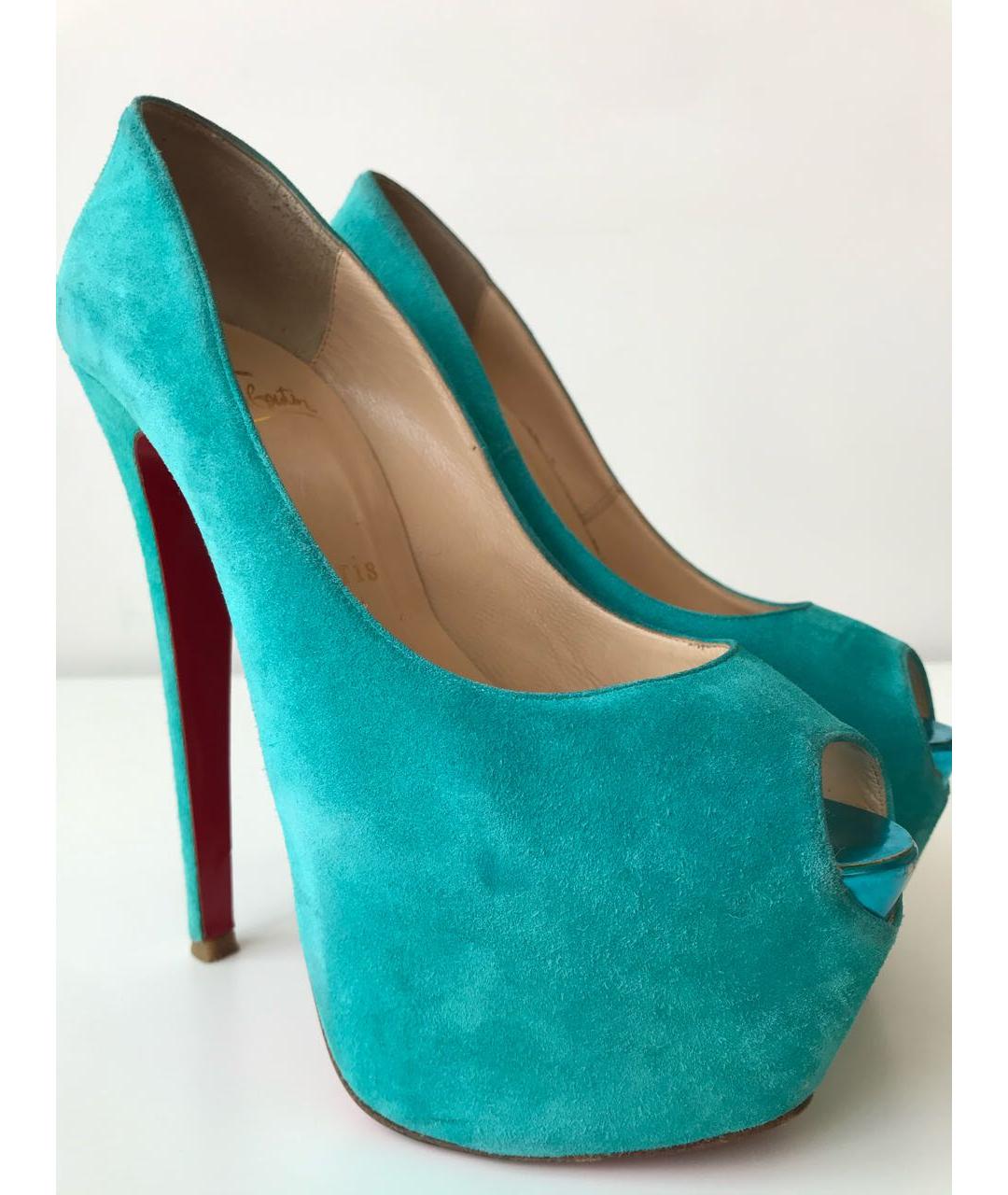 CHRISTIAN LOUBOUTIN Бирюзовые замшевые туфли, фото 5
