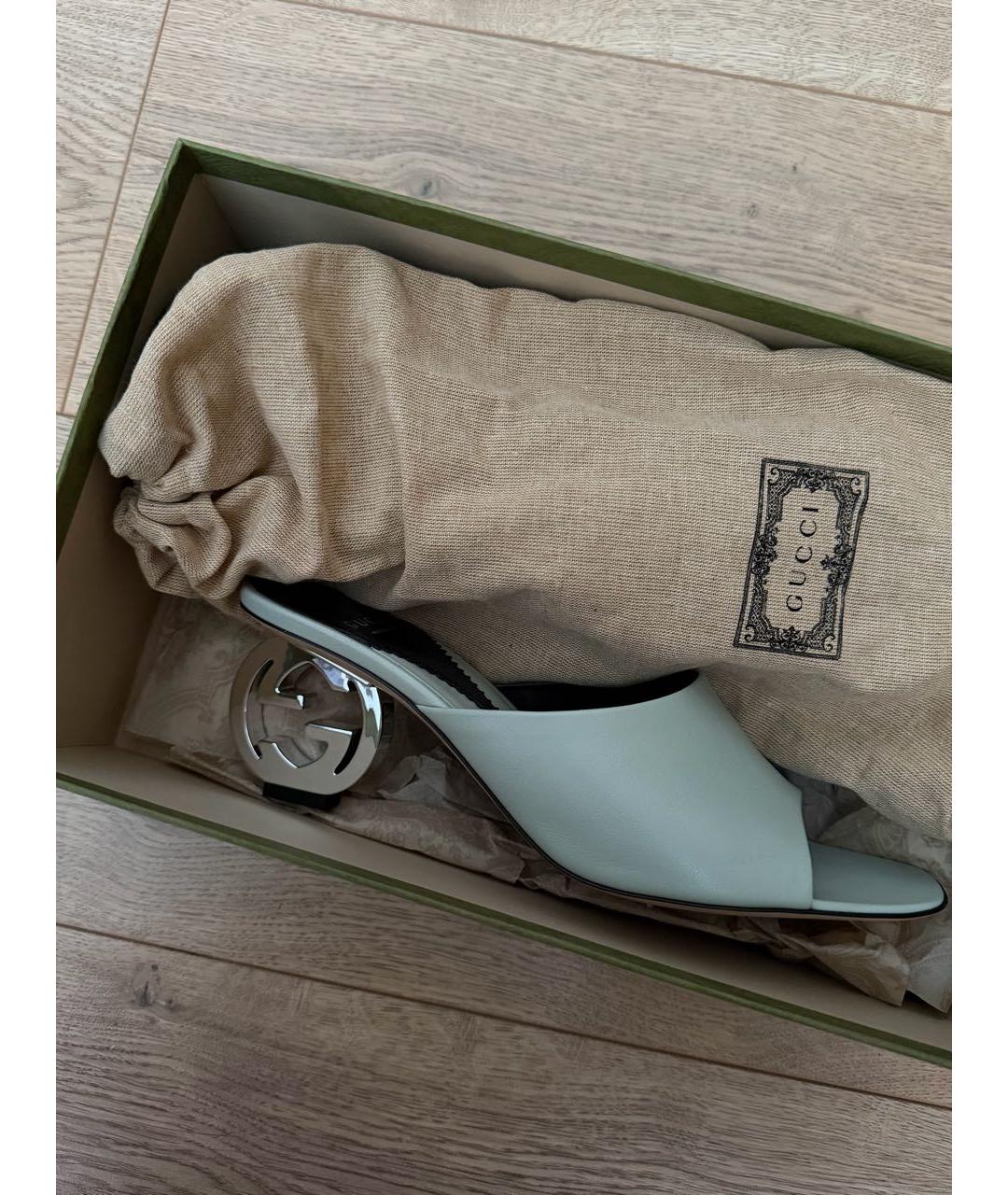 GUCCI Бирюзовые кожаные мюли, фото 3