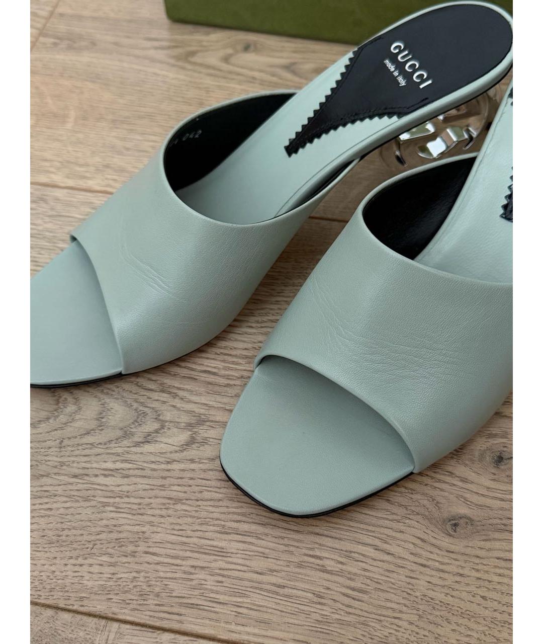 GUCCI Бирюзовые кожаные мюли, фото 4