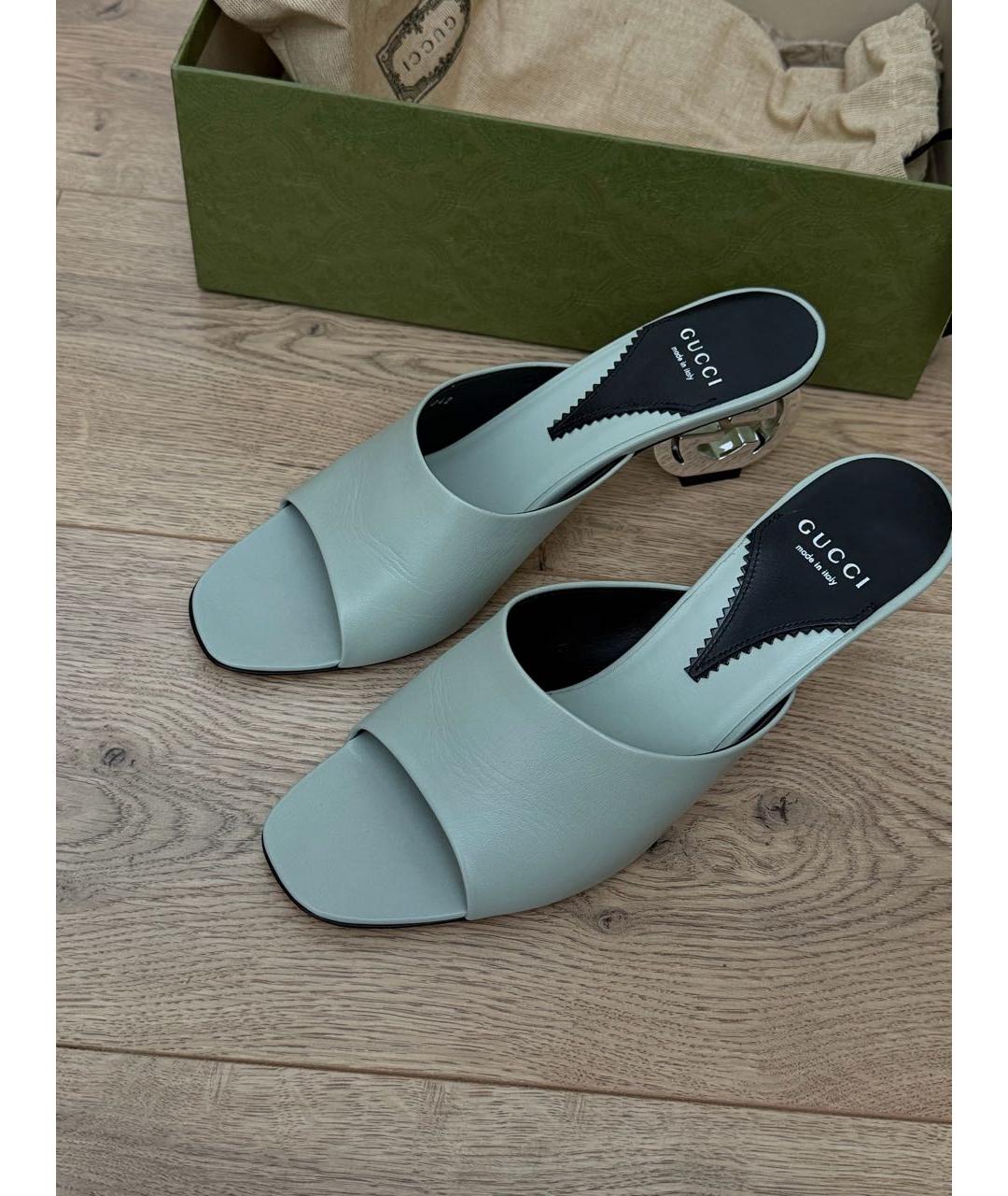 GUCCI Бирюзовые кожаные мюли, фото 6