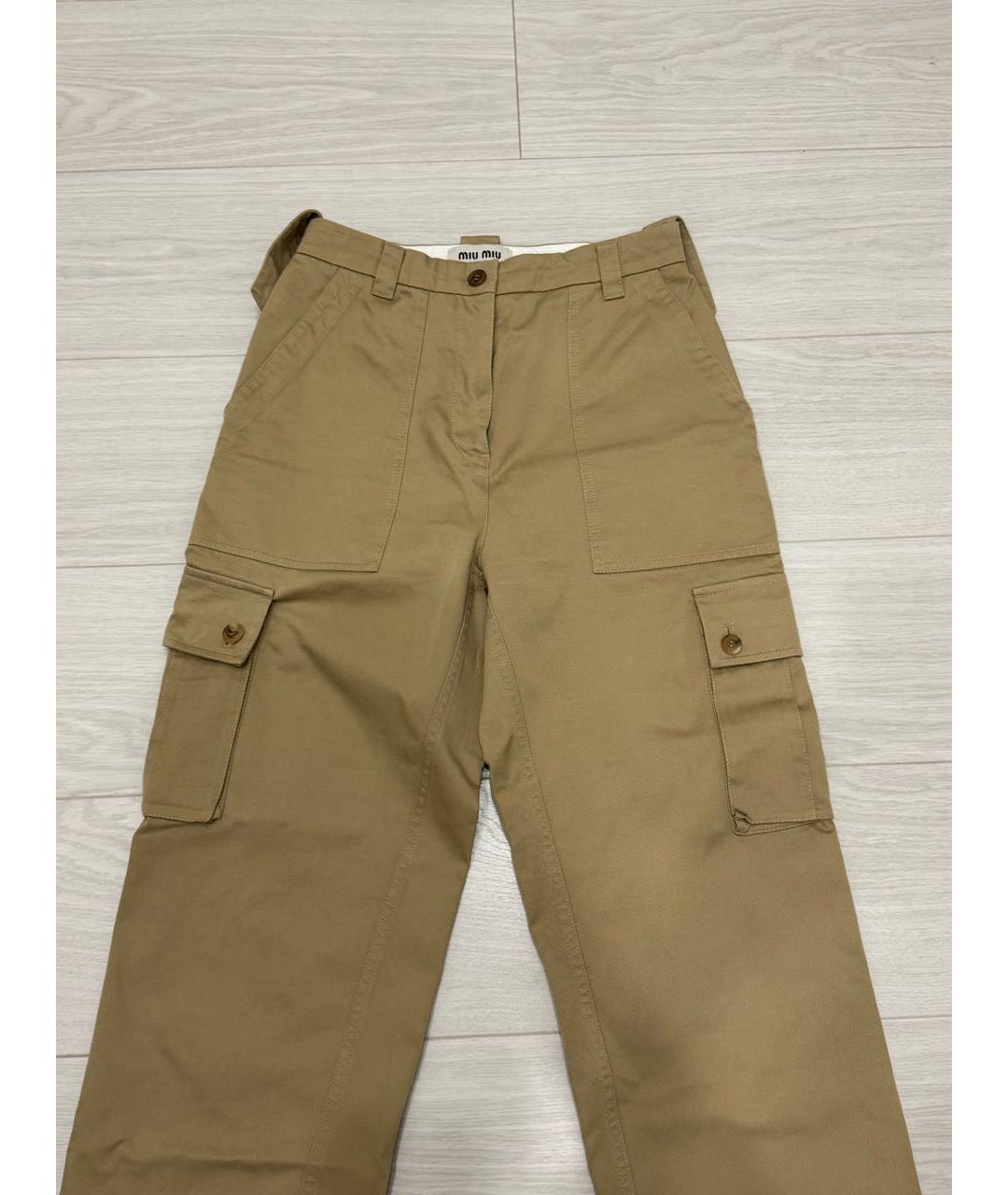 MIU MIU Бежевые хлопковые прямые брюки, фото 5