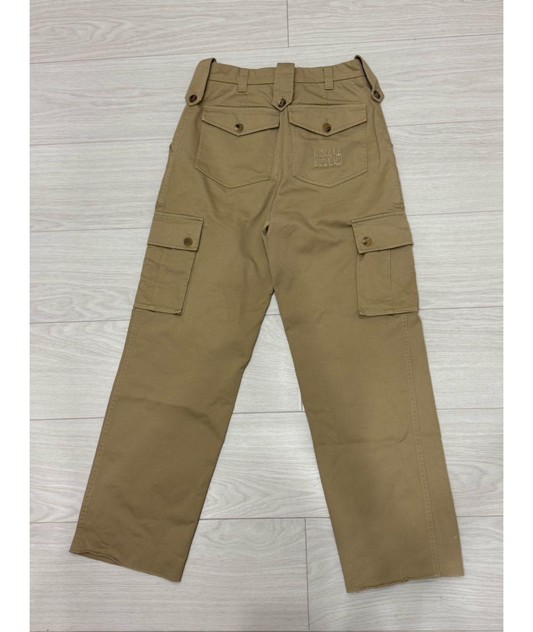MIU MIU Бежевые хлопковые прямые брюки, фото 2