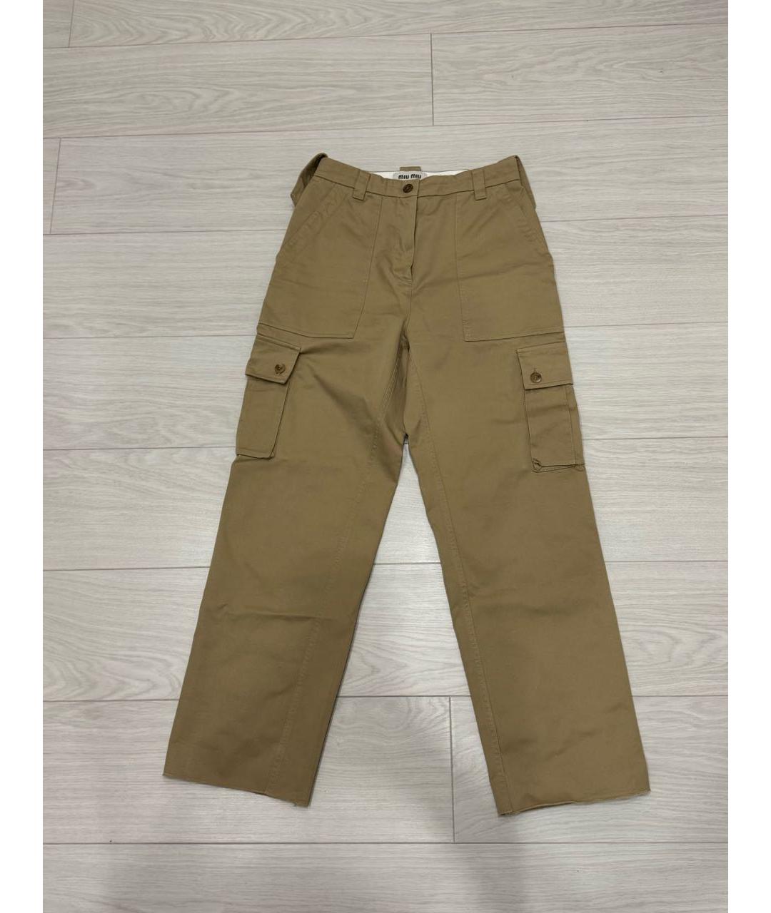 MIU MIU Бежевые хлопковые прямые брюки, фото 4